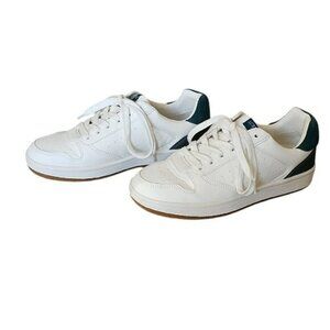 J Crew Factory Women's White with Green Like-New Leather Uppers Preppy Sneaker W